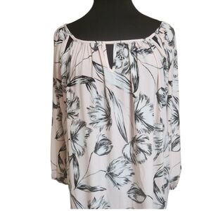 Roz & Ali Pink and Black Pleated Blouse with Puff Sleeves 2X Plus